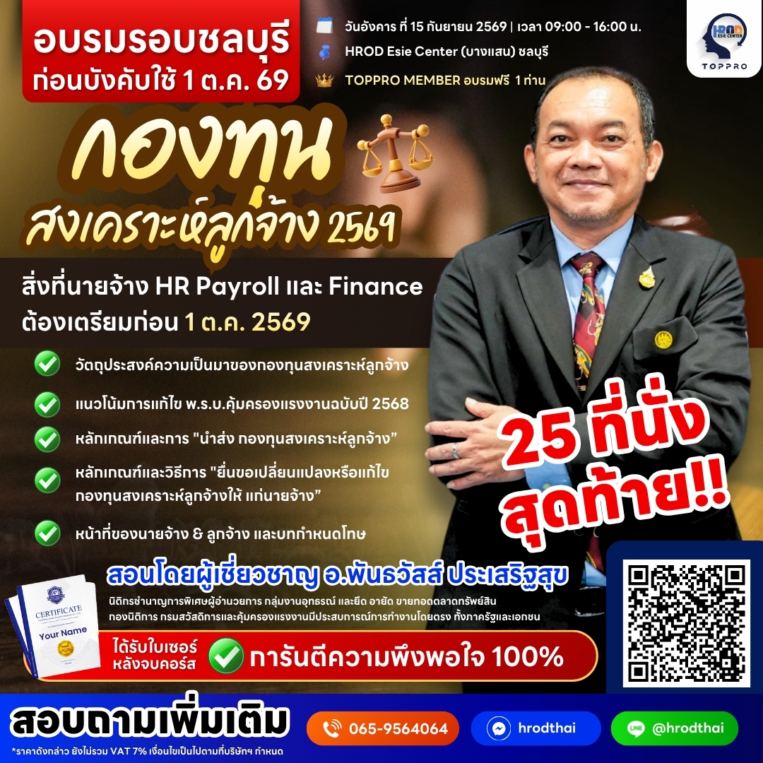 กองทุนสงเคราะห์ลูกจ้าง 2569 (Employee Welfare Fund 2026) สิ่งที่นายจ้าง HR Payroll และ Finance ต้องเตรียมก่อน 1 ต.ค. 2569