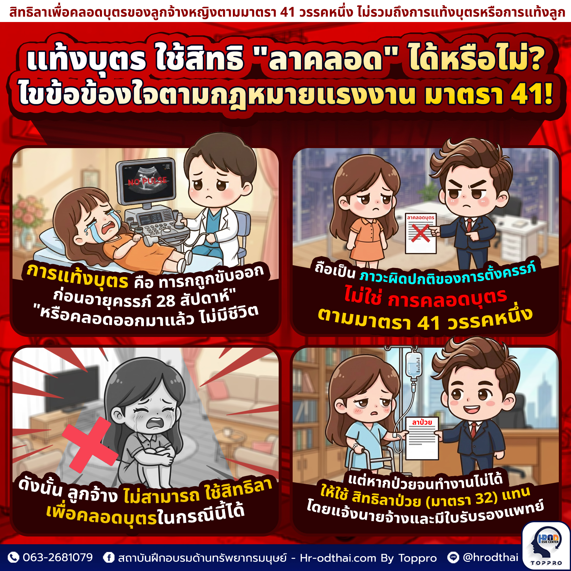 สิทธิลาเพื่อคลอดบุตรของลูกจ้างหญิงตามมาตรา ๔๑ วรรคหนึ่ง ไม่รวมถึงการแท้งบุตร